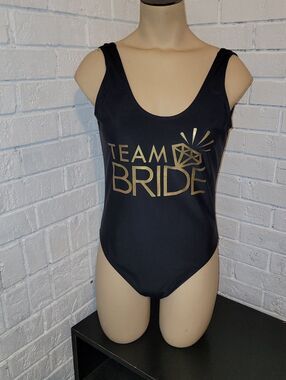 NWOT Team Bride Bachelorette One-Piece Swimsuit - Gold Graphic - Size M